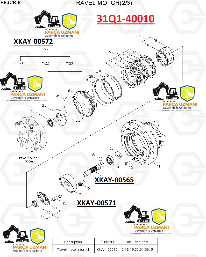 31Q1-40010 R80CR-9 YÜRÜYÜŞ MOTOR XKAY-00572 ROTARY KIT 31Q140010