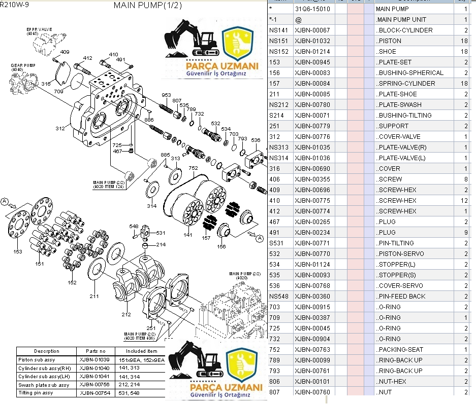 31Q6-15010 K3V112DP R210W-9 HIDROLIK POMPA 