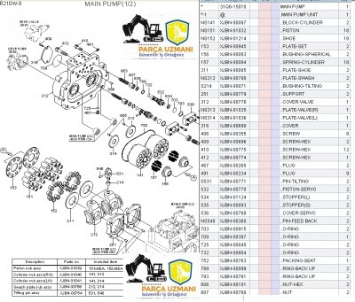 31Q6-15010 K3V112DP R210W-9 HIDROLIK POMPA 